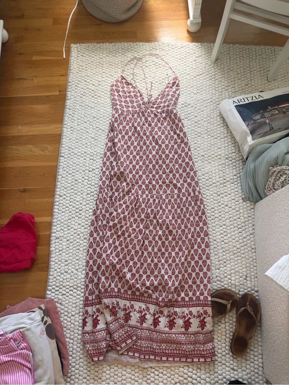 Women's Red Printed Maxi Dress - Boho Summer Slip Dress